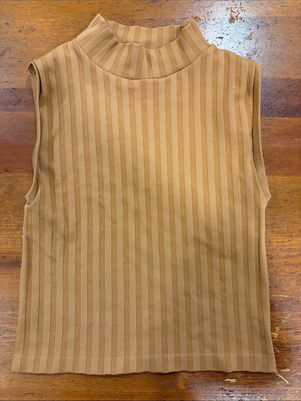 Ribbed Sleeveless Mock Neck Tank Top - Camel